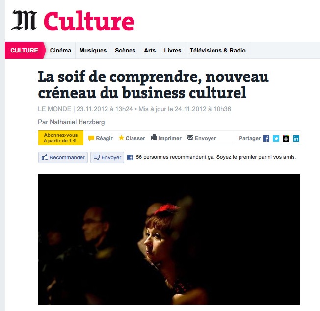 , [Le Monde] &#8220;La soif de comprendre, nouveau créneau du business culturel&#8221;