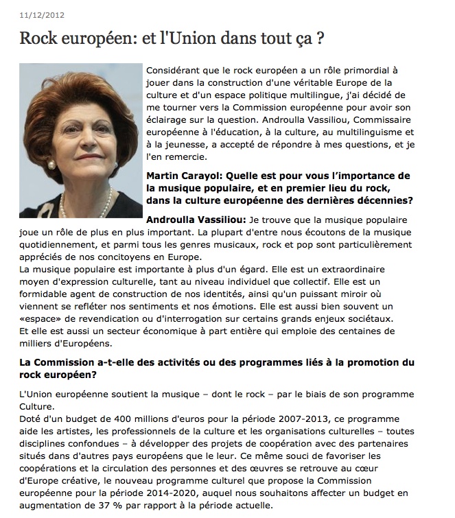 , [Libération] Rock européen: et l&#8217;Union dans tout ça ?