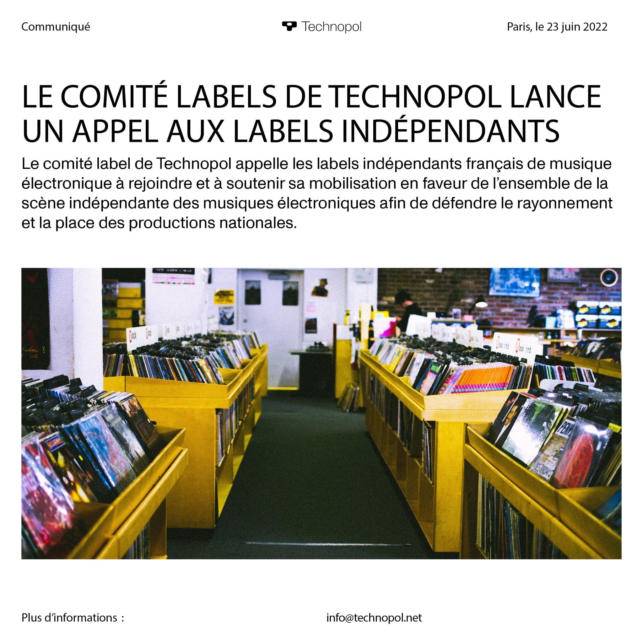 , Le &#8220;Comité label&#8221; de TECHNOPOL lance un appel aux labels indépendants français de musique électronique
